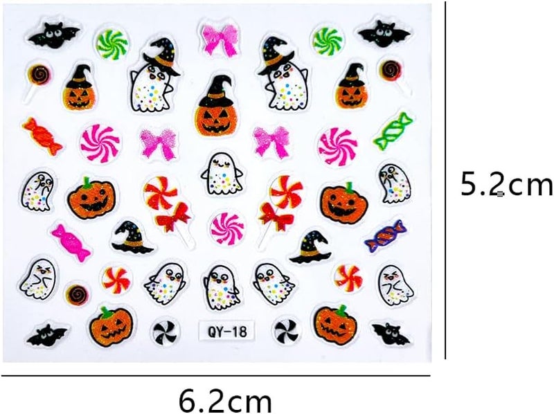 SPLOCUDU 30 Sheet Halloween Nail Art Stickers Decals Cute Ghost Pumpkin Design Spider Web Scary Eyes Acrylic Nails Supplies for Women Manicure Decorations - Image 3